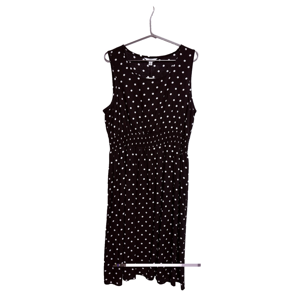 Croft & Barrow Black White Polka Dot Smocked Waist Midi Dress - Size XL